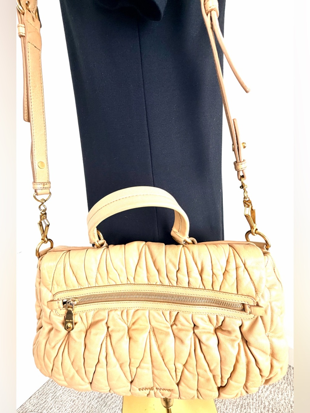Miu Miu Matelasse Nappa Lamb Leather Bag Nude Tan Top-Handle + Crossbody + COA - Picture 5 of 16